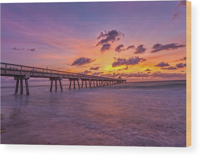 Deerfield Beach Pier Wood Print featuring the photograph Deerfield sunrise by Chris Spencer