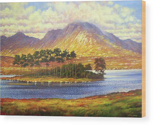 Landscape Wood Print featuring the painting Derryclare,Connemara,Ireland by Alan Kenny