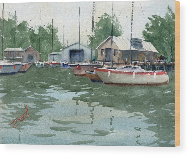 Boats Wood Print featuring the painting Dockside by Scott Brown
