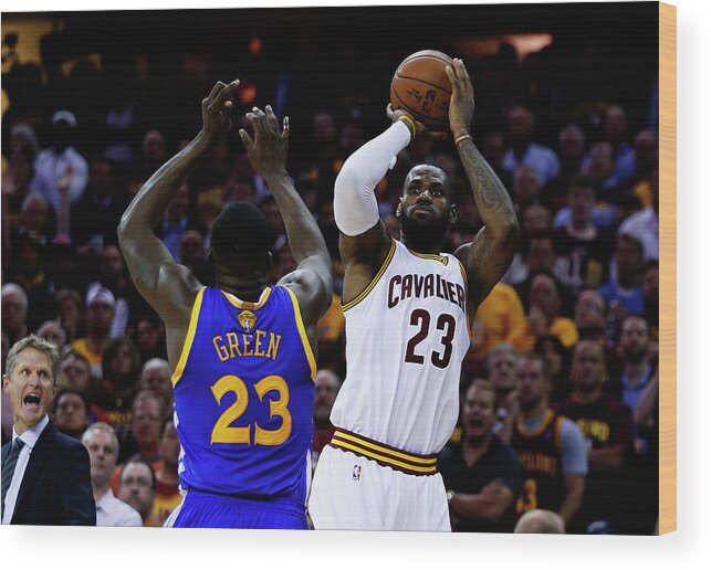Playoffs Wood Print featuring the photograph Draymond Green and Lebron James by Ezra Shaw