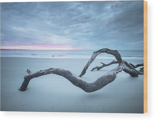 Driftwood Beach Wood Print featuring the photograph Driftwood At Blue Hour by Jordan Hill