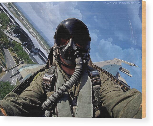 Falcon Wood Print featuring the digital art F-16N Over Tampa International by Custom Aviation Art