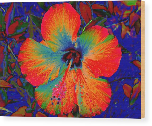 Hibiscus Wood Print featuring the digital art Festooned Hibiscus by Larry Beat
