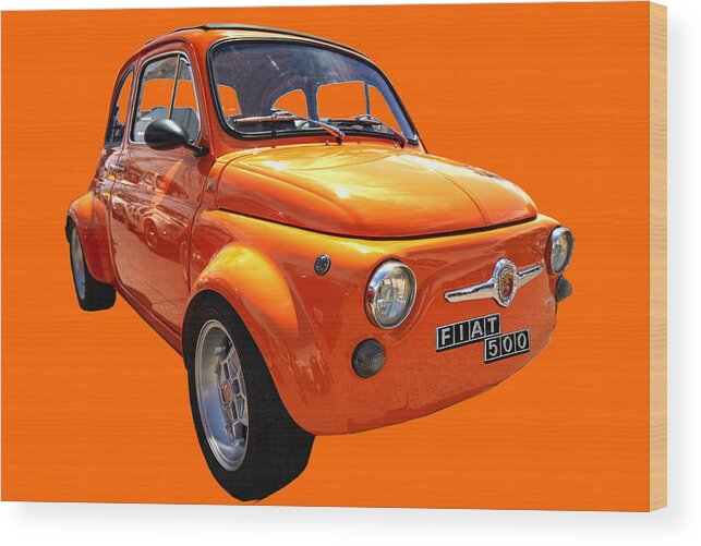Fiat 500 Wood Print featuring the photograph Fiat 500 Orange by Worldwide Photography