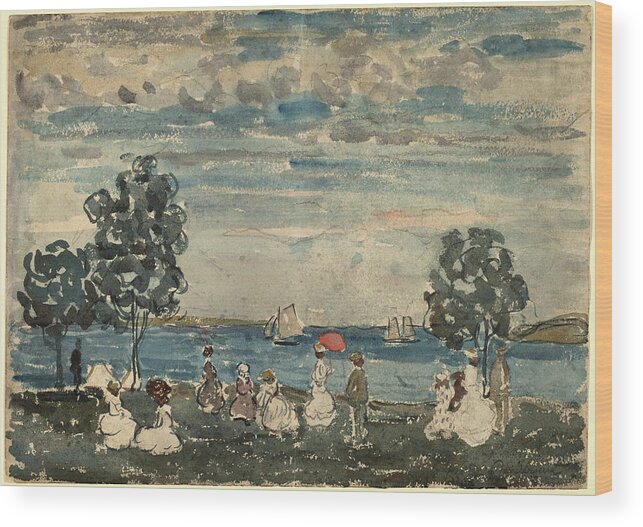 Maurice Brazil Prendergast Wood Print featuring the painting Figures on a Beach. Dated 1910/1915. by Maurice Brazil Prendergast