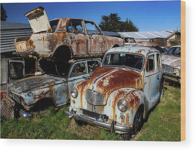 Wrecking Yard Wood Print featuring the photograph Final Destination - Smash Palace. North Island, New Zealand by Earth And Spirit