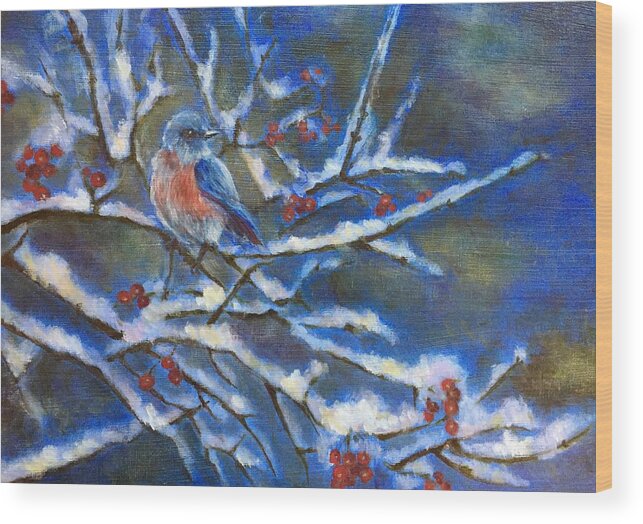 Snow Wood Print featuring the painting First Snow by Vina Yang