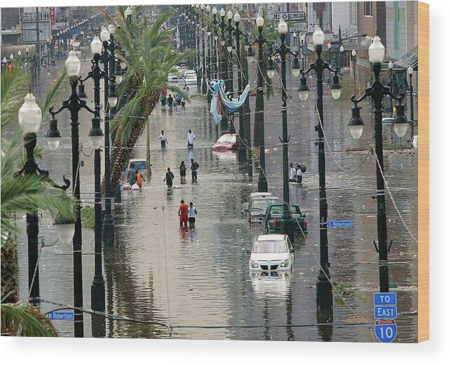 Canal Street Wood Print featuring the photograph Flooded New Orleans after Hurricane by Rick Wilking