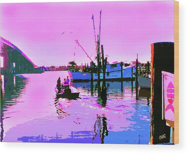 Fishing Wood Print featuring the painting Florida Fishing Dock by CHAZ Daugherty