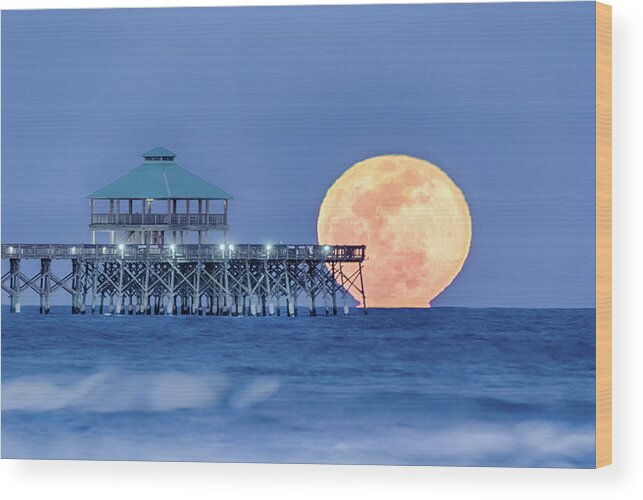  Wood Print featuring the photograph Folly Pier Supermoon by Jim Miller
