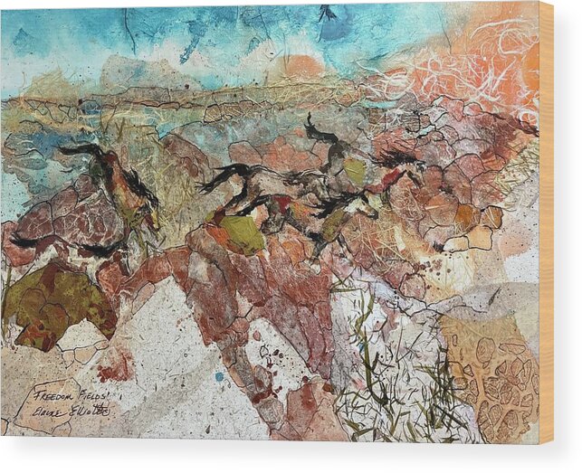 Horses Wood Print featuring the painting Freedom Fields by Elaine Elliott