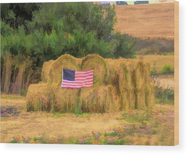 Flag Wood Print featuring the photograph Freedom In A Haystack by Barbara Snyder