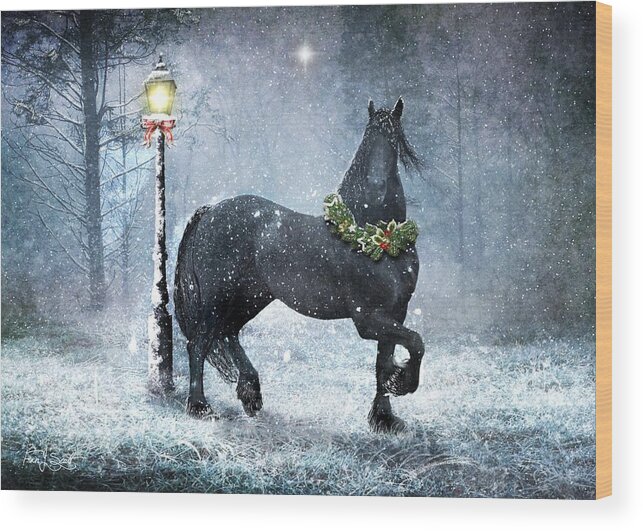 Christman Wood Print featuring the digital art Friesian Wonderland by Fran J Scott