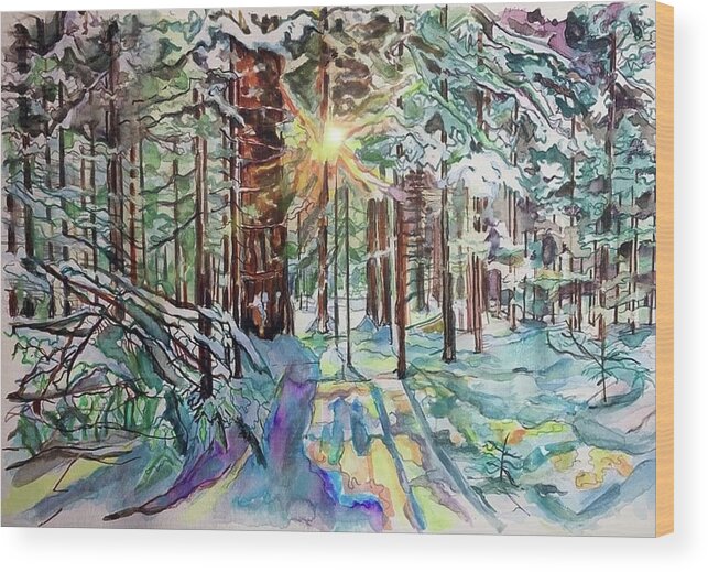 Landscape Wood Print featuring the painting Frosted Heart by Try Cheatham
