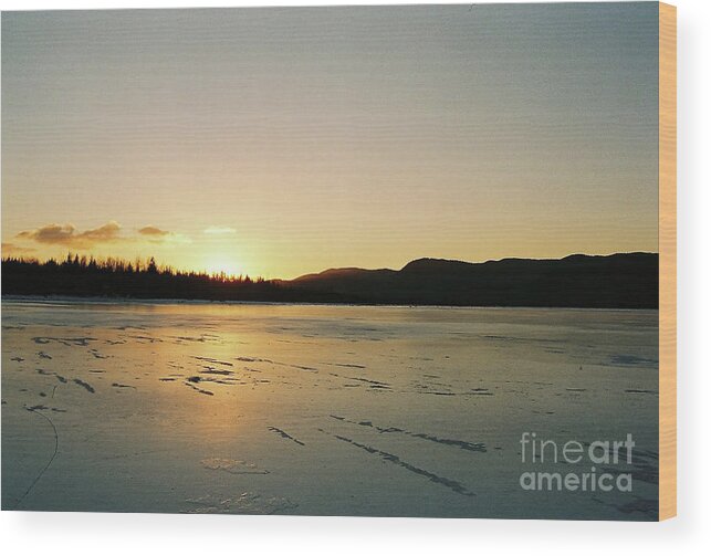#juneau #alaska #ak #mendenhall #mendenhalllake #lake #winter #frozen #sunset #cold #vacation #peaceful Wood Print featuring the photograph Frozen Sunset by Charles Vice