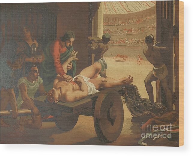 Treat Wood Print featuring the photograph Galen Galeno with gladiators s1 by Historic illustrations