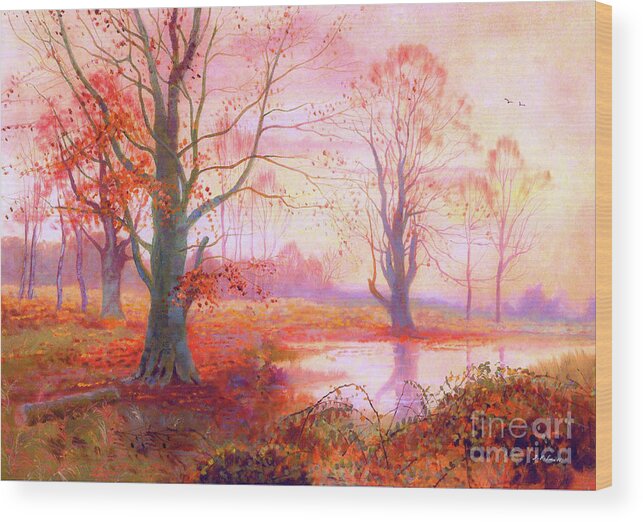 Landscape Wood Print featuring the painting Glittering Crimson Nightfall by Jane Small