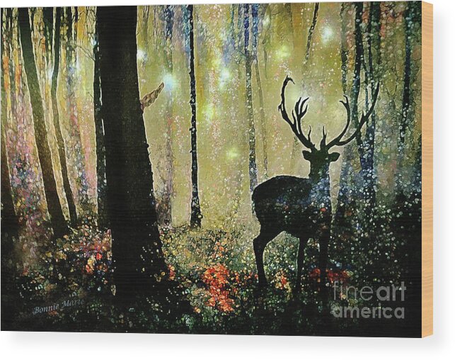 Norwegian Woods Wood Print featuring the painting Glowing Lights Norwegian Woods by Bonnie Marie