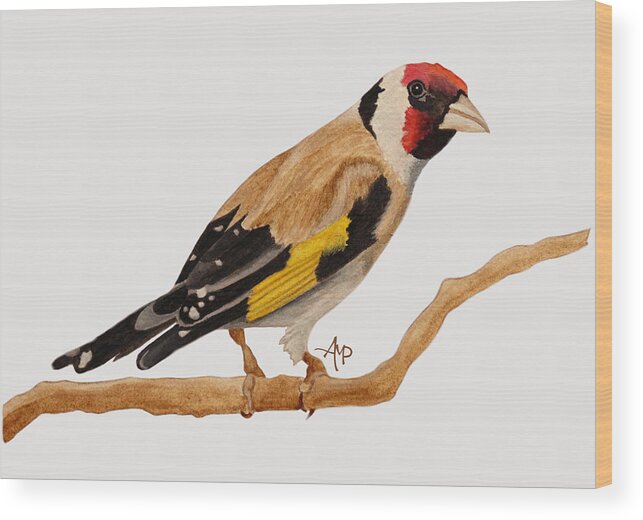 Goldfinch Wood Print featuring the painting Goldfinch I by Angeles M Pomata