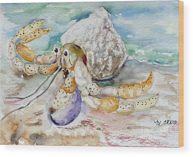 Hermit Crab Wood Print featuring the painting Googly Eyes by Mafalda Cento