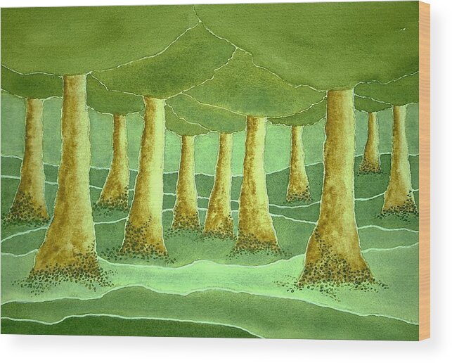 Watercolor Wood Print featuring the painting Green Grove by John Klobucher