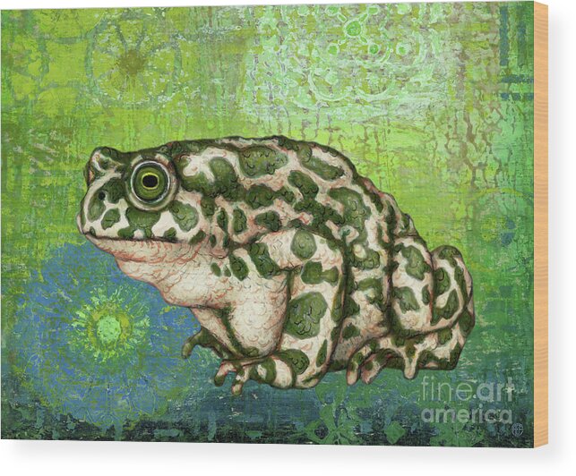 Toad Wood Print featuring the painting Green Toad Abstract by Amy E Fraser