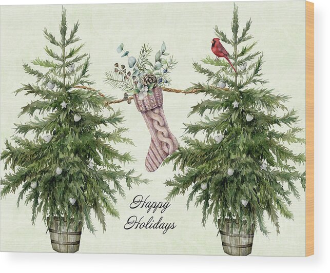 Christmas Wood Print featuring the photograph Happy Holidays Stocking by Pam Holdsworth