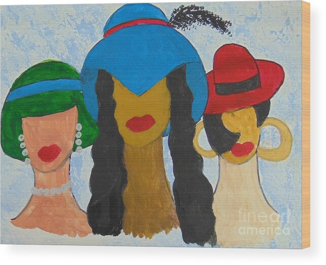 Women Wood Print featuring the painting Hats by Saundra Johnson