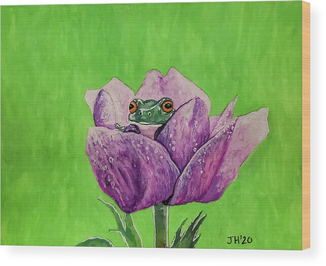 Frog Wood Print featuring the painting Hidden Frog by Jean Haynes