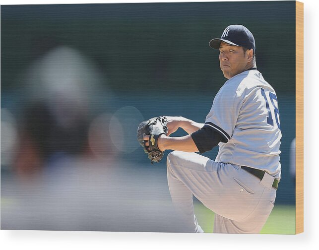 American League Baseball Wood Print featuring the photograph Hiroki Kuroda by Leon Halip