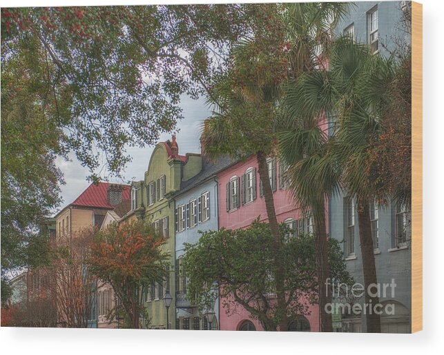 Rainbow Row Wood Print featuring the photograph Historic Rainbow Row in Charleston South Carolina by Dale Powell
