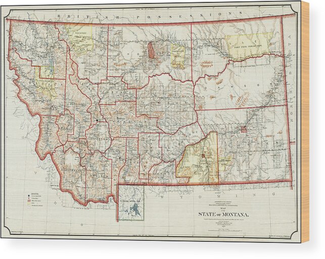 Montana Wood Print featuring the photograph Historical Map State of Montana 1897 by Carol Japp