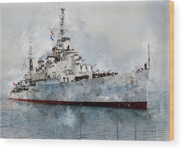 Warship Wood Print featuring the digital art HMS Bermuda 1941 by Geir Rosset