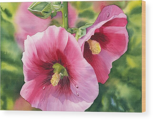 Hollyhock Wood Print featuring the painting Hollyhock by Espero Art