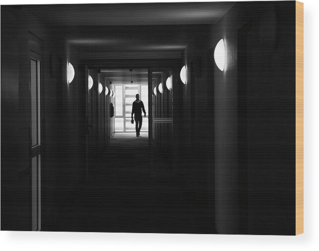 Architecture Wood Print featuring the photograph Hotel Corridor by Angelika Vogel