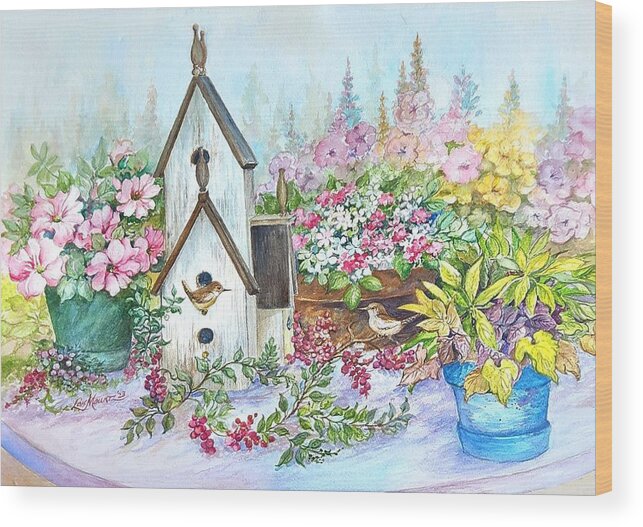 Flowers Wood Print featuring the painting House for Wrent by Lois Mountz
