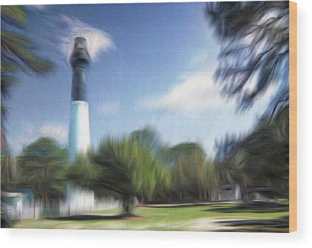 Hunting Island Lighthouse Wood Print featuring the mixed media Hunting Island Lighthouse Artistic by Bob Pardue