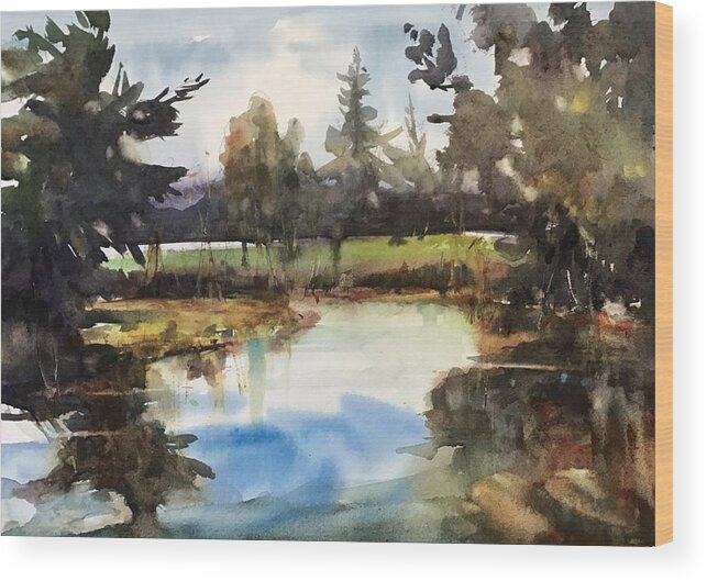 Landscape Wood Print featuring the painting In still Water we can See by Judith Levins