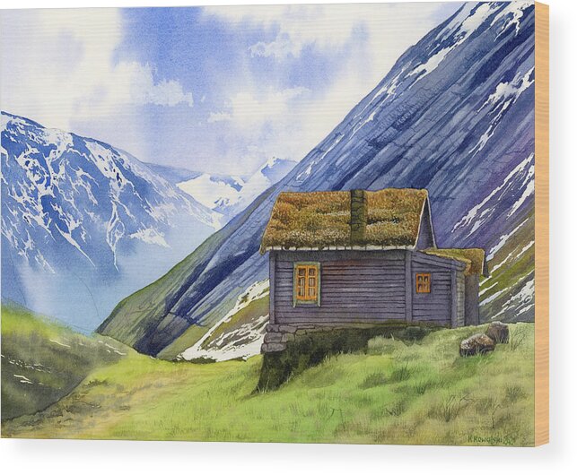 Mountains Wood Print featuring the painting In the Mountains by Espero Art