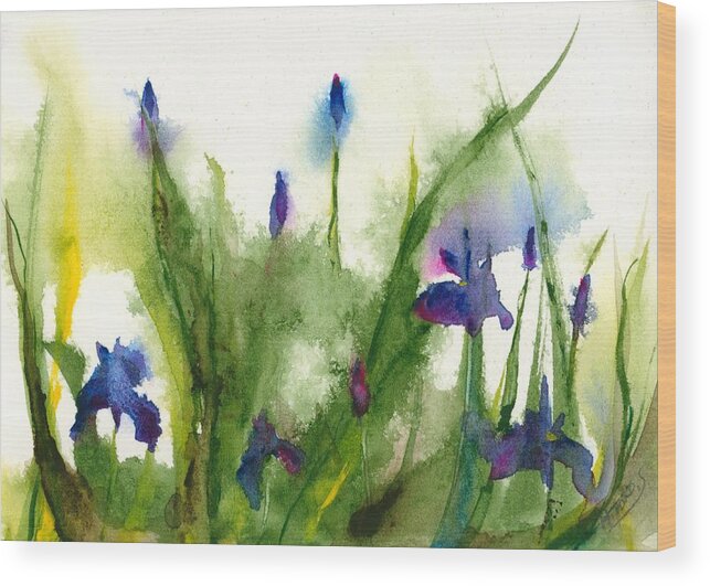 Flower Wood Print featuring the painting Iris #1 by Hiroko Stumpf