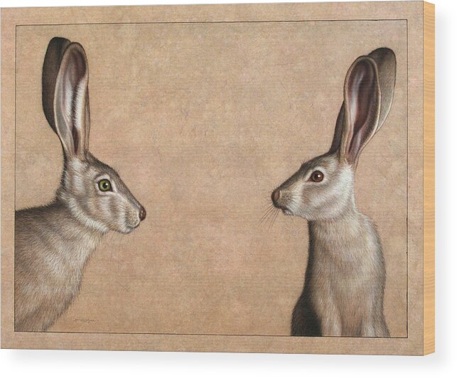 Jackrabbit Wood Print featuring the painting Jackrabbits by James W Johnson