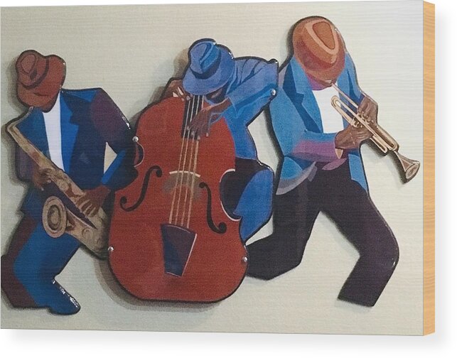 Music Wood Print featuring the mixed media Jazz Ensemble III by Bill Manson
