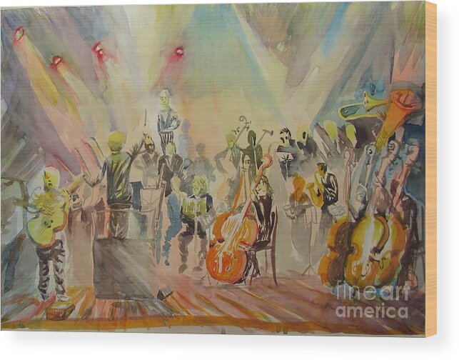 Jazz Symphonic Orchestra Wood Print featuring the painting Jazz Symphonic Orchestra by James McCormack