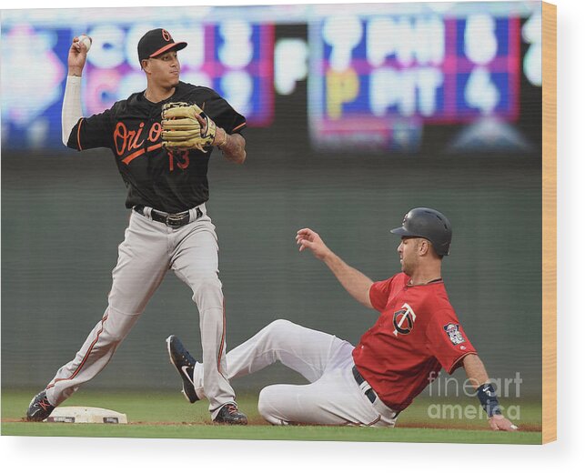 Double Play Wood Print featuring the photograph Joe Mauer and Manny Machado by Hannah Foslien