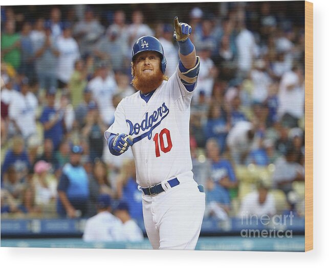 Three Quarter Length Wood Print featuring the photograph Justin Turner by Victor Decolongon