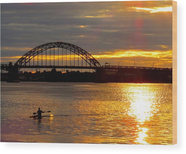 Kayak Wood Print featuring the photograph Kayaking on the Delaware River at Sunset by Linda Stern