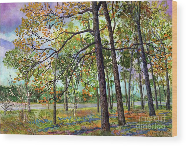 Lake Wood Print featuring the painting Lakeside View by Hailey E Herrera