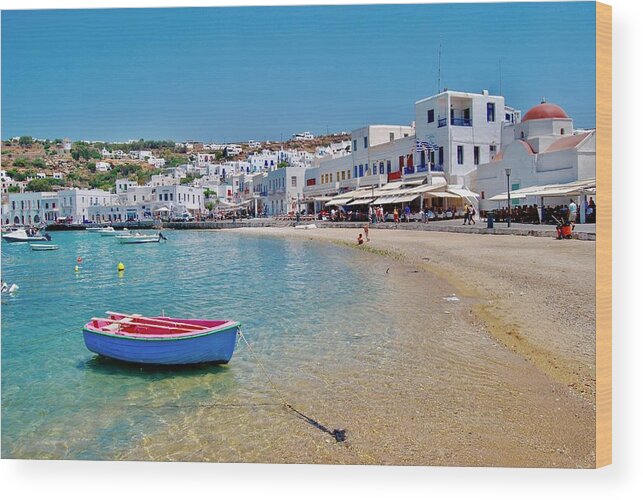 Boat Wood Print featuring the photograph Landed in Mykonos by Michael Descher