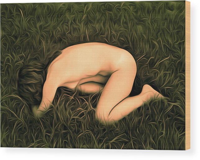 Nude Wood Print featuring the photograph Lass in Grass by Jim Painter