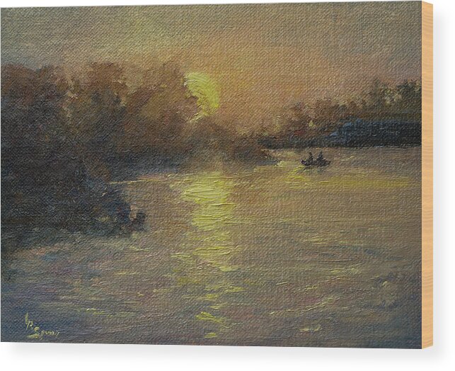 Oil Painting Wood Print featuring the painting Last Catch by Lisa Spencer